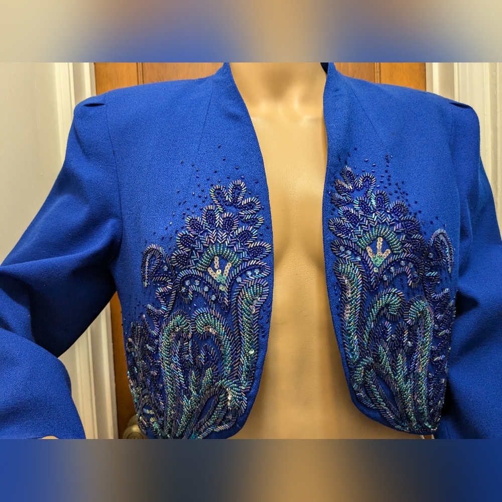 Beaded Blue Bolero Jacket Size 8 by A.J. Bari